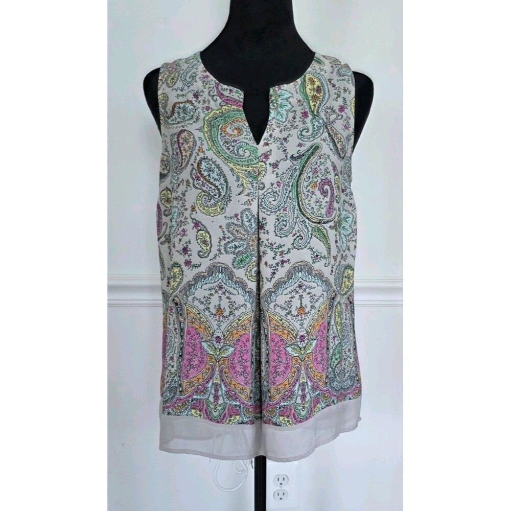 DR2 Paisley Pastel Boho Print Women's Sleeveless Zip Back Top Size Small